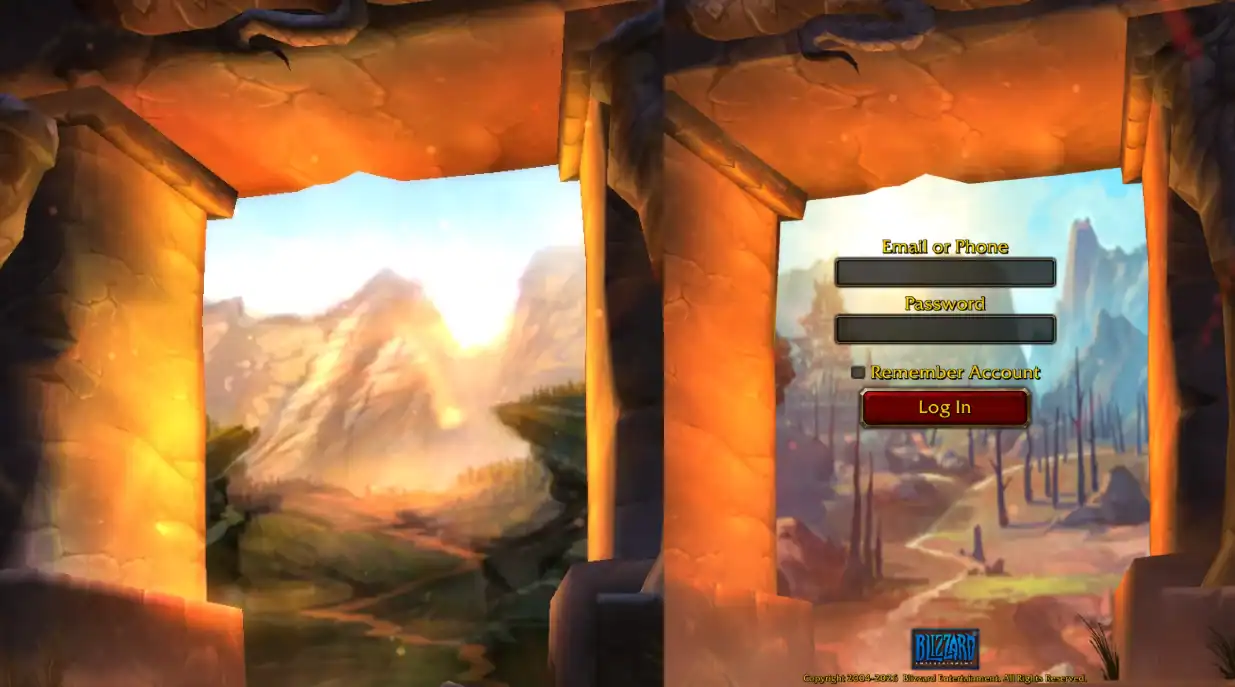 A WoW Forever login screen portálján látható táj
